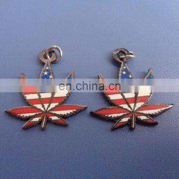 Plated gun black maple leaf shape inmitation soft enameled American flag pattern design brass jewelry tag