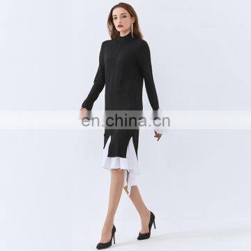 TWOTWINSTYLE Sweater For Women O Neck Long Sleeve Irregular Hem Loose Sweater Patchwork Casual photo-5