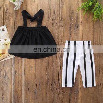 Girls Summer Outfit Kids Black Camisole Tops + Stripe Pants Set for 1-6T photo-3