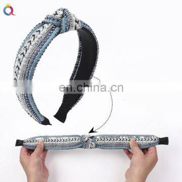 Beaded Knot Head Bands Women's Hair Accessories Fashion Hairbands Blue Gold Rhinestone