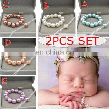 Newborn Set Barelet and Headband Baby Pearl Bubblegum Photo Prop photo-2