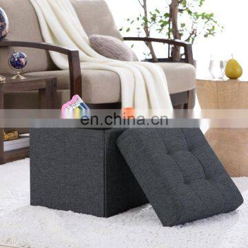 Gray Modern Fabric Linen Ottomans Storage Box Stool High Quality Homely Supply Ottoman Saving Space photo-7