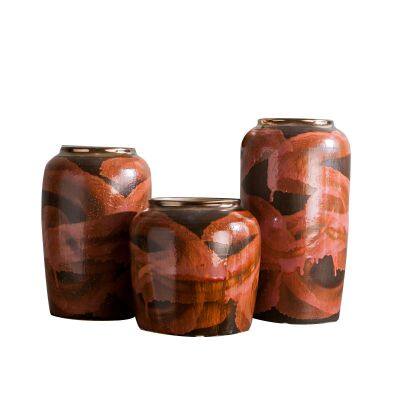 Abstrat Creative Red Wholesale Jingdezhen Metal Glaze Combination Ceramic Vase For Hotel Home photo-5