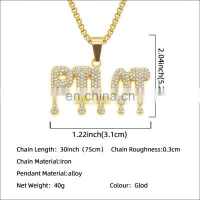 Custom Brass Hip Hop Cubic Zircon Letters Cursive Initial Pendant Necklaces For Women Iced Out Alphabet Letter Necklace Chain