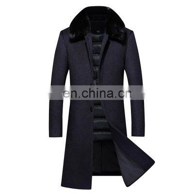 Middle-aged and elderly middle-aged and long-length increased fat woolen cloth men's coat coat with fur collar down liner autumn