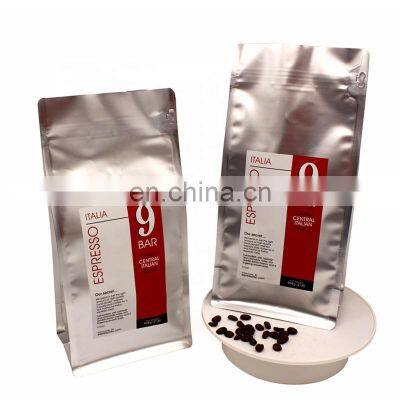 Custom Printed Matte Finish Black Silver Aluminum Foil Recycle Coffee Packaging Bag With Valve