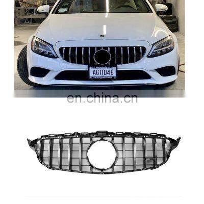 W205 GT R Mesh Grille for Mercedes C Class C250 C300 C350 ABS Black Front Bumper Grill 2019 2020