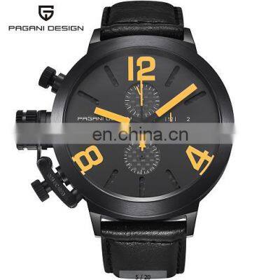 PAGANI DESIGN 2332 Luxury Innovative Leather Strap Black Dial Calendar Military Sports Men Wristwatches