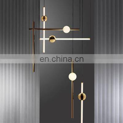 Metal and Glass Hanging Lamp Nordic Creative Vertical Line Chandelier Simple Restaurant Modern Pendant Light