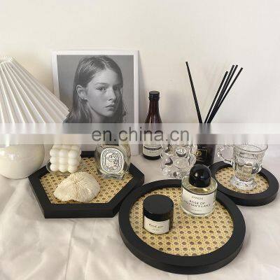 Wholesale INS Retro Nordic Japanese Home Decor Wood Grain Desktop Serving Tray Decorative Rattan Tray