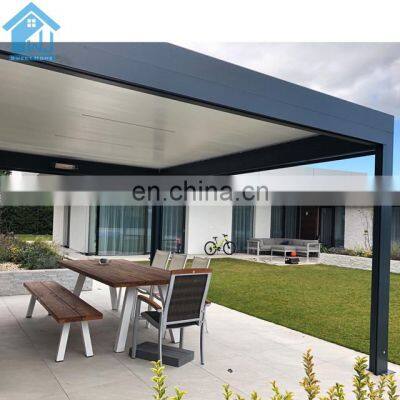 Cheap high quality powder coated waterproof retractable outdoor metal aluminum pergola with louvers