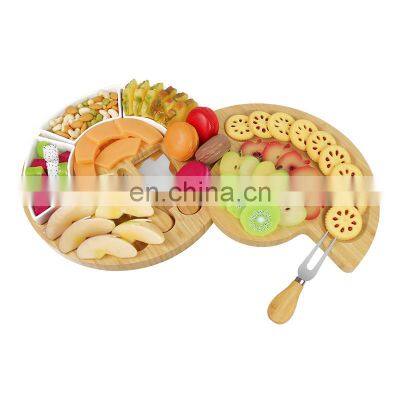Round Bamboo Cheese Board Set Meat Charcuterie Platter Serving Tray With 3 Bamboo Cheese Knife