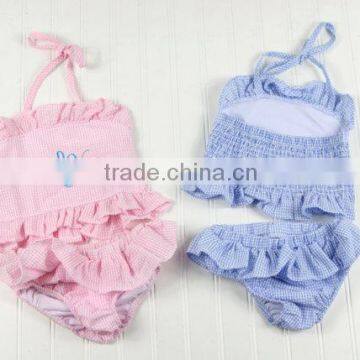 Seersucker Baby Bikini Ruffled Two Piece Baby Swimsuit for Girls