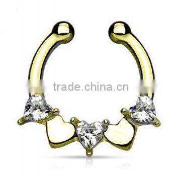 Sweet Heart CZ Crystal 316L Surgical Steel Fake Septum Clicker Nose Piercing Body Jewelry photo-3