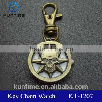 Bronze skull head keychain quartz analog watches