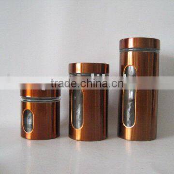 3pcs set glass storage jar with s/s casing