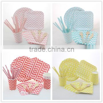 Manufacturer of Party Paper Tableware Set Chevron Paper Cups, Paper Plates, Paper Bags, Paper Straws, Wooden Utensil