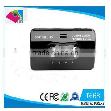 T668 3.5 inch Touch Screen Dual Lens HD 1080P 360 Degree H.264 Car DVR Camera Rear View Video Recorder
