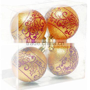 Pack of 4pcs Glittered ball with handmade damask pattern decorating plastic christmas ball glass / plastic decorations