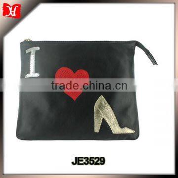 Costom Printed leather Black zipped clutch bag with pictures