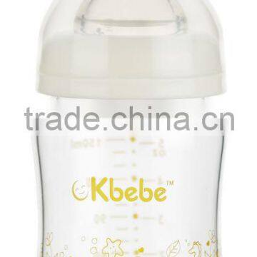 2015 hot 150ml/5oz wide neck transparent glass feeding baby bottles BPA free