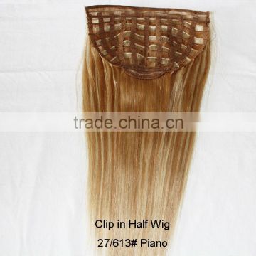 High light 27# 60# best quality human hair clip in half wig