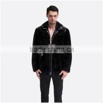 QD30511 Men Mink Fur Short Coat Solid Black Color