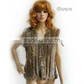 QD70610 Women Short Knitted Rabbit Fur Vest