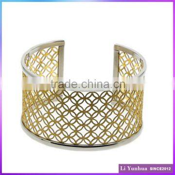 Fashion Designs Hollow Gold Plated Wide C Type China Manufacturer Laser Cut Meshy Sand Blasting Bangles