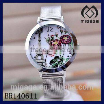 beautiful design flower and eiffel europe fashion watch for women