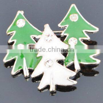 three green and white pine trees shape brooches with crystal stud