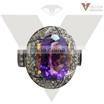 Amethyst Gemstone Sterling Silver 14k Gold Ring Women New Top Design Ring Jewelry Natural Gemstone Ring Wholesale Jewelry