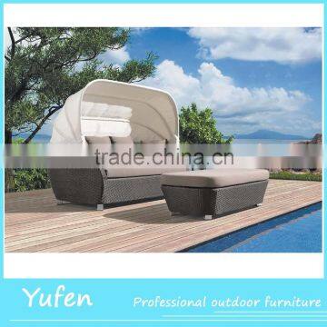 Modern rattan sunbed sofa bed with canopy