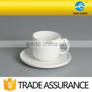 plain small ceramic coffee cup with saucer for restaurant