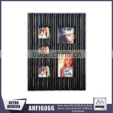 Raised Grain Carved Wooden Picture Frame Accept 5 Photos For Hanging