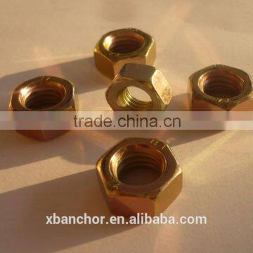 yellow zinc din934 hex nut fastener made in hebei handan