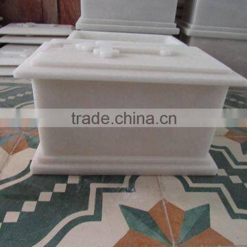 Cremation urn cross white marble stone hand carved sculpture from Vietnam