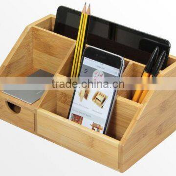 2015 new design 100% bamboo Organiser Tidy Stationery storage Box with drawer multifunction Desk Organiser                        
                                                Quality Choice