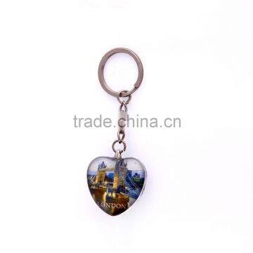 Oem service heart crystal cheap metal keychain with print photo