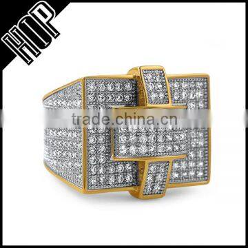 Fashion Bling Bling Hip Hop Micro Pave Gold Ring