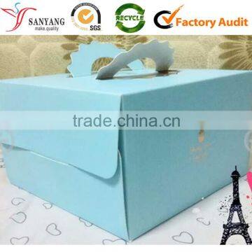 Hard paper light blue printed cardboard cake packaging box