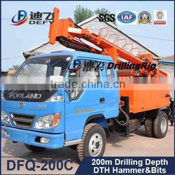 200m truck mounted water well drilling rig DFQ-200C with DTH Hammer and Bits