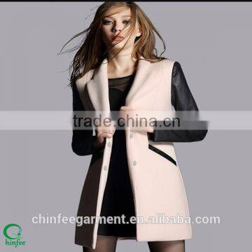 Newest Women Woolen Jackets Coats With PU Sleeves