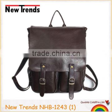 Chocolate color leather backpack for girls and boys