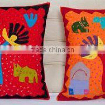 Traditional Patchwork Kantha Home Decor New embroidery design Square Shape Floral embroidered cushion cover From Jaipur