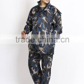 pvc and poly camouflage raincoat for outdoor military rain jacket