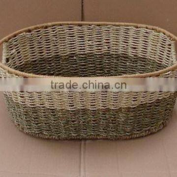 Cut-out handles antique straw basket