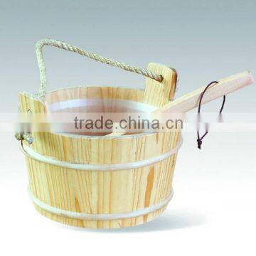 4L wooden sauna bucket with liner and optional sauna ladle