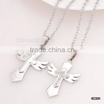 Wings Cross Pendant Silver Plated Couple Necklace