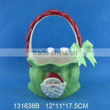 Decorative christmas basket,ceramic santa claus basket for wholesale